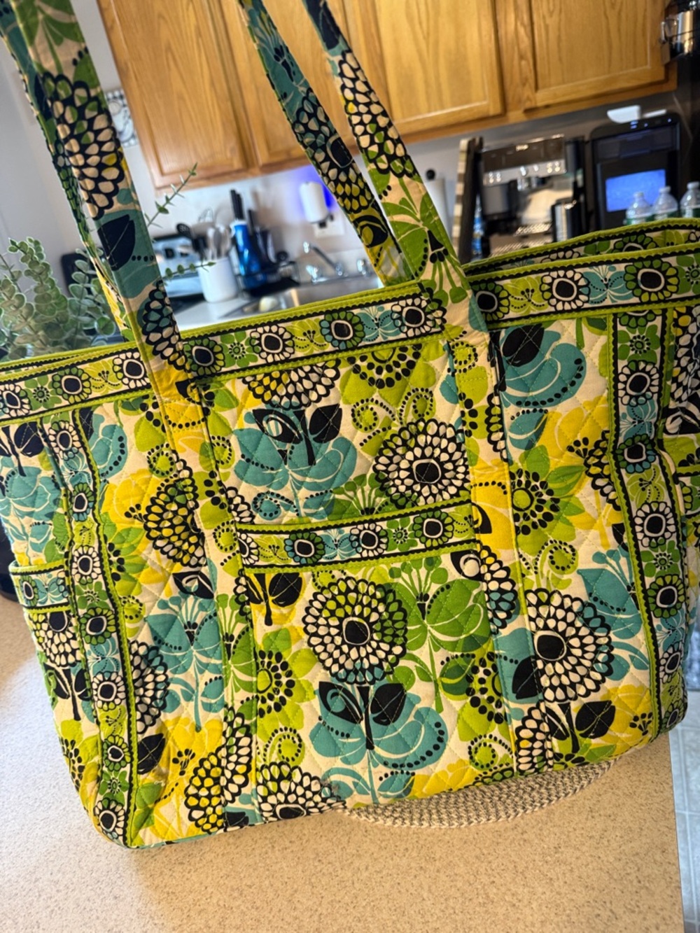 Vera Bradley Quilted Floral Tote in Green Teal Yellow